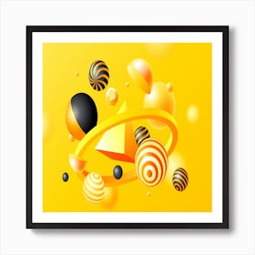 realistic 3d shapes floating background Art Print