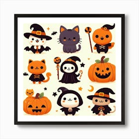 Halloween Cats - Cute Vector style Illustration Art Print