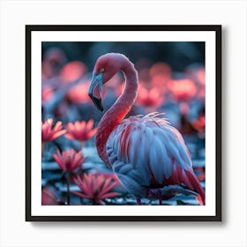 Pink Flamingo In Water Art Print