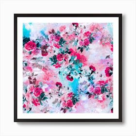 Roses Blue Square Art Print