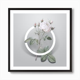 Vintage White Provence Rose Minimalist Floral Geometric Circle on Soft Gray n.0062 Art Print