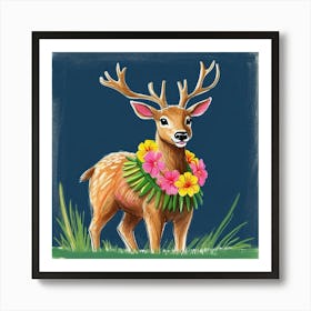 Deer With Flowers Art Print