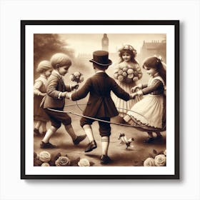 Victorian Children At Play - in sepia 4/4 Art Print
