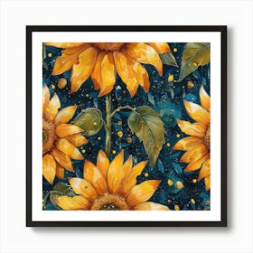 Sunflowers On A Blue Background 2 Art Print