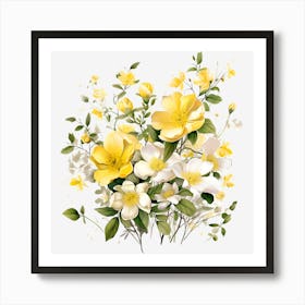 Yellow Flowers On A Black Background Art Print