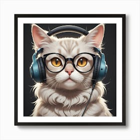 Cat With Headphones Art Print