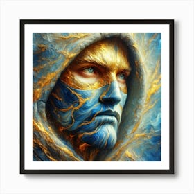 Man With Blue And Gold Face Art Print