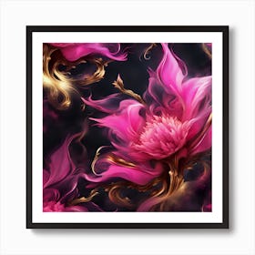 Pink Flowers On Black Background 1 Art Print