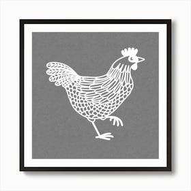 White Chicken or Hen on Gray Art Print