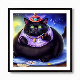 Black Cat With A Hat Art Print