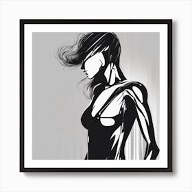 Negative Space Comic Art, Fierce Heroine, Silhouette, Black And White Backdrop, Clean Lines, Minimal (1) Art Print