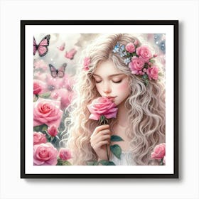 Roses And Butterflies Art Print