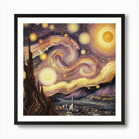 The Milky Way In Shades Of Honey And Lavender Swirls Klimt Style Art Print