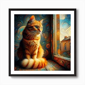 Orange Cat Looking Out The Window Art Print