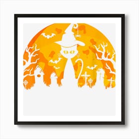 Spooky Halloween Black Cat & Witch Hat Art Print