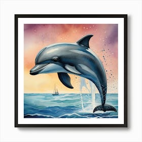 Colorful Dolphin Jumping Art Print