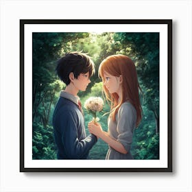 Anime Couple In The Forest 1 Art Print