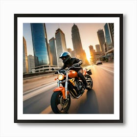 Motorbike Motorcycle Driver Steering Wheel Handlebar City Urban Sunset Riding Road Street (7) Art Print