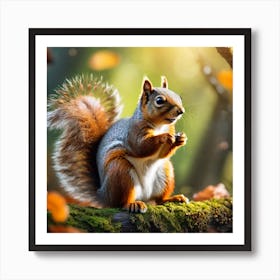 Squirrel In The Autumn Forest Art Print