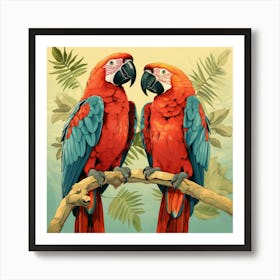 Parrots On A Branch Affiche