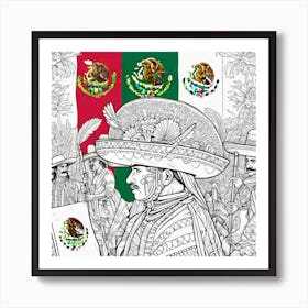 Mexican Flag Coloring Page 7 Art Print