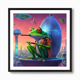 A sad frog smoking. Art Print