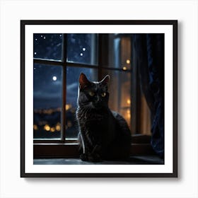 Cat At Night Art Print