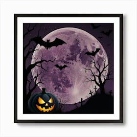 Full Moon And Bats Art Print