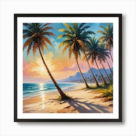 Beach Scene With Palm Trees Art Print 2 Art Print