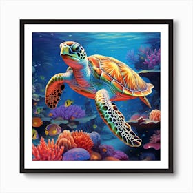 Turtle Under The Sea Art Print