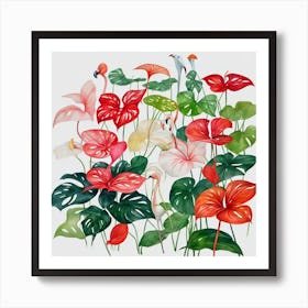 Tropical Flamingos Art Print