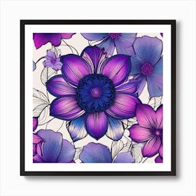 Purple Flowers Seamless Pattern Art Print