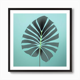 Monstera Leaf on grey blue solid background, 1289 Art Print