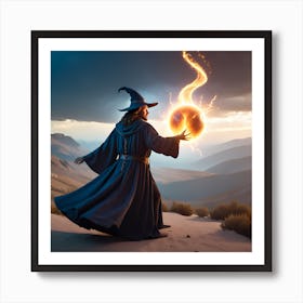Wizard With A Ball Of Fire Art Print