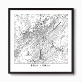 Birmingham White Map Square Art Print