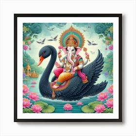 Ganesha On A Swan Art Print