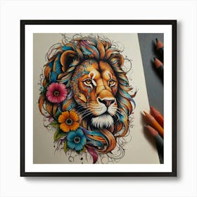 Lion Drawing Art Print