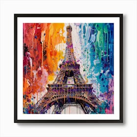 Fusion Of Abstract Expressionism And Color Splash Of Eiffel Tower Art Print Art Print