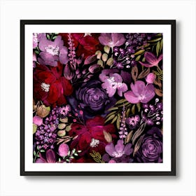 Floral Chaos Dark Purple Art Print