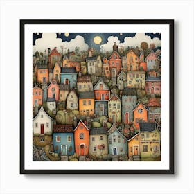 Folk Art Doodle Houses Village Art Print 0 Art Print