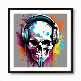 Skull With Headphones 4 Art Print