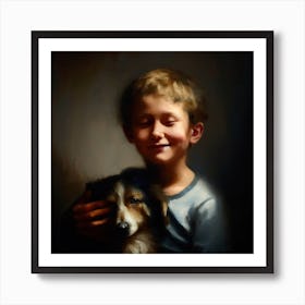 Portrait Of A Boy And His Dog Póster