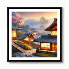 Firefly Rustic Rooftop Japanese Vintage Village Landscape 69709 Art Print