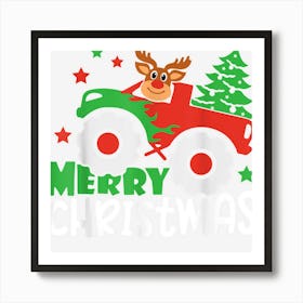 Merry Christmas Tree Ruphdol Reindeer Monster Truck Kids Art Print