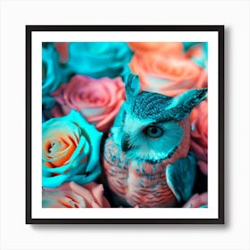 owl with dolphin colors, Chameleon roses 1 Art Print