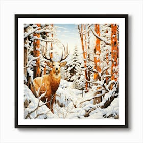 Woodlands Trail - Deer In Canada Art Print