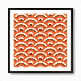 Geometric Japanese Waves in Orange and Brown  Art Print