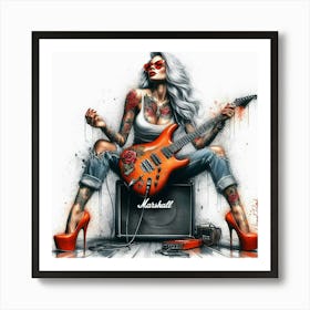 Hard Rock Girl With A Guitar Art Print