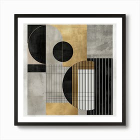 Abstract Geometric Shapes in Gold and Black Art Print