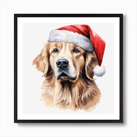 Golden Retriever Santa Hat 8 Art Print